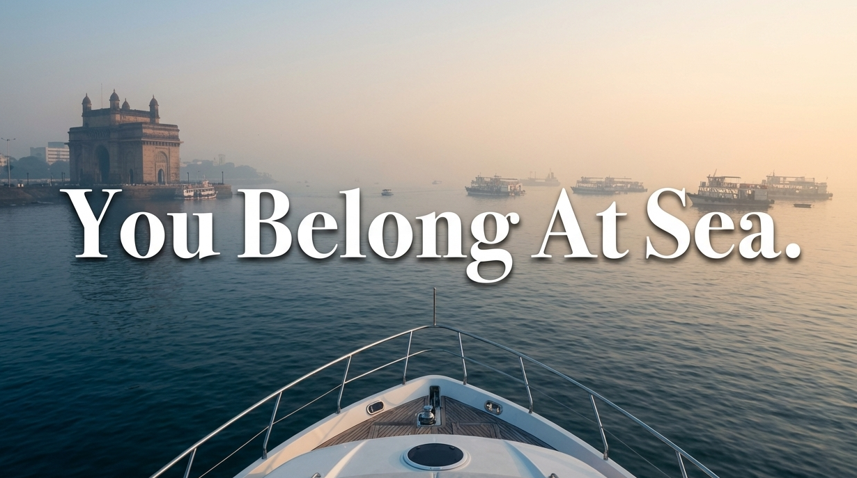 Boat on water with 'You Belong At Sea' text and Tide Tribe logo.